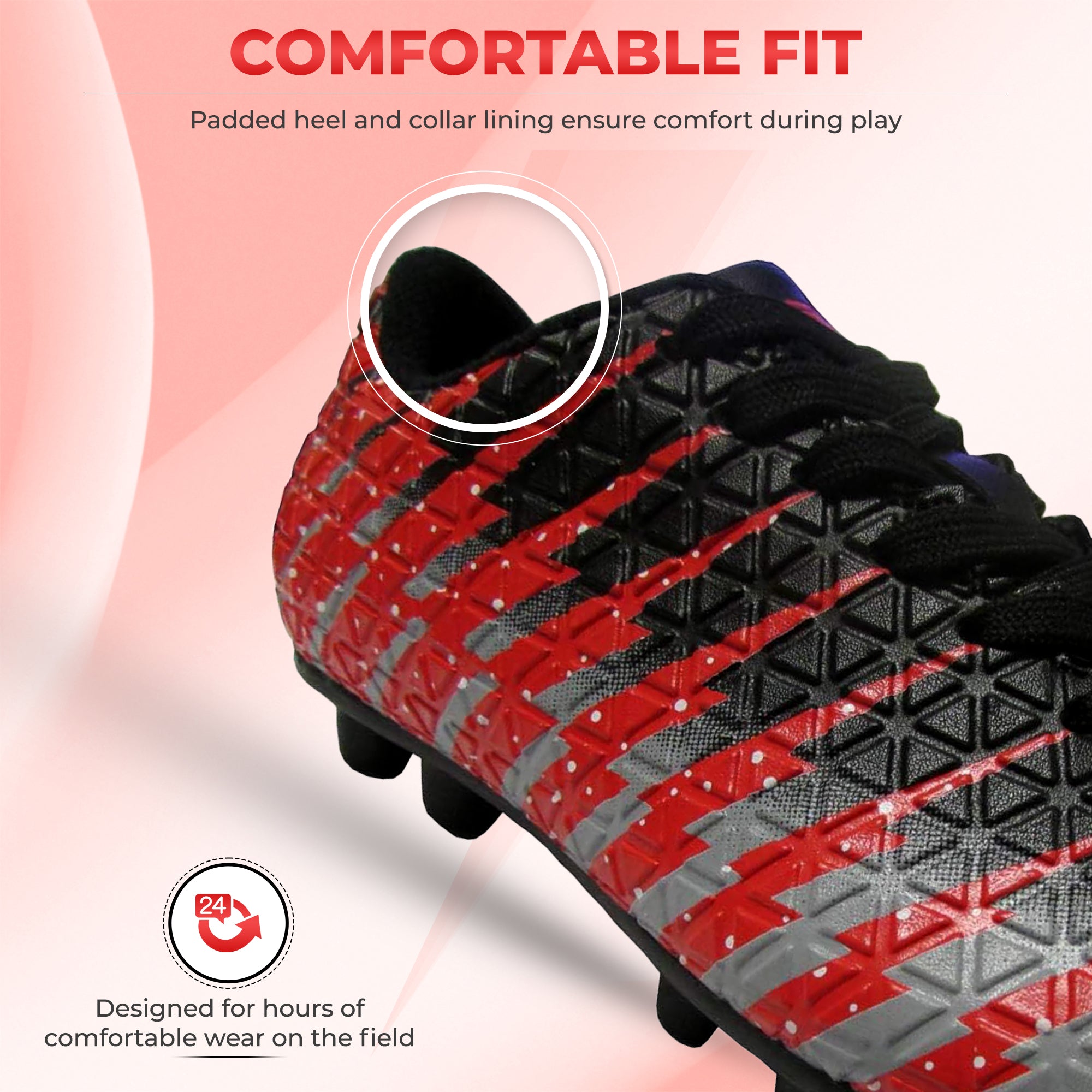 Bolt Firm Ground Soccer Shoes -Black/Red/Silver