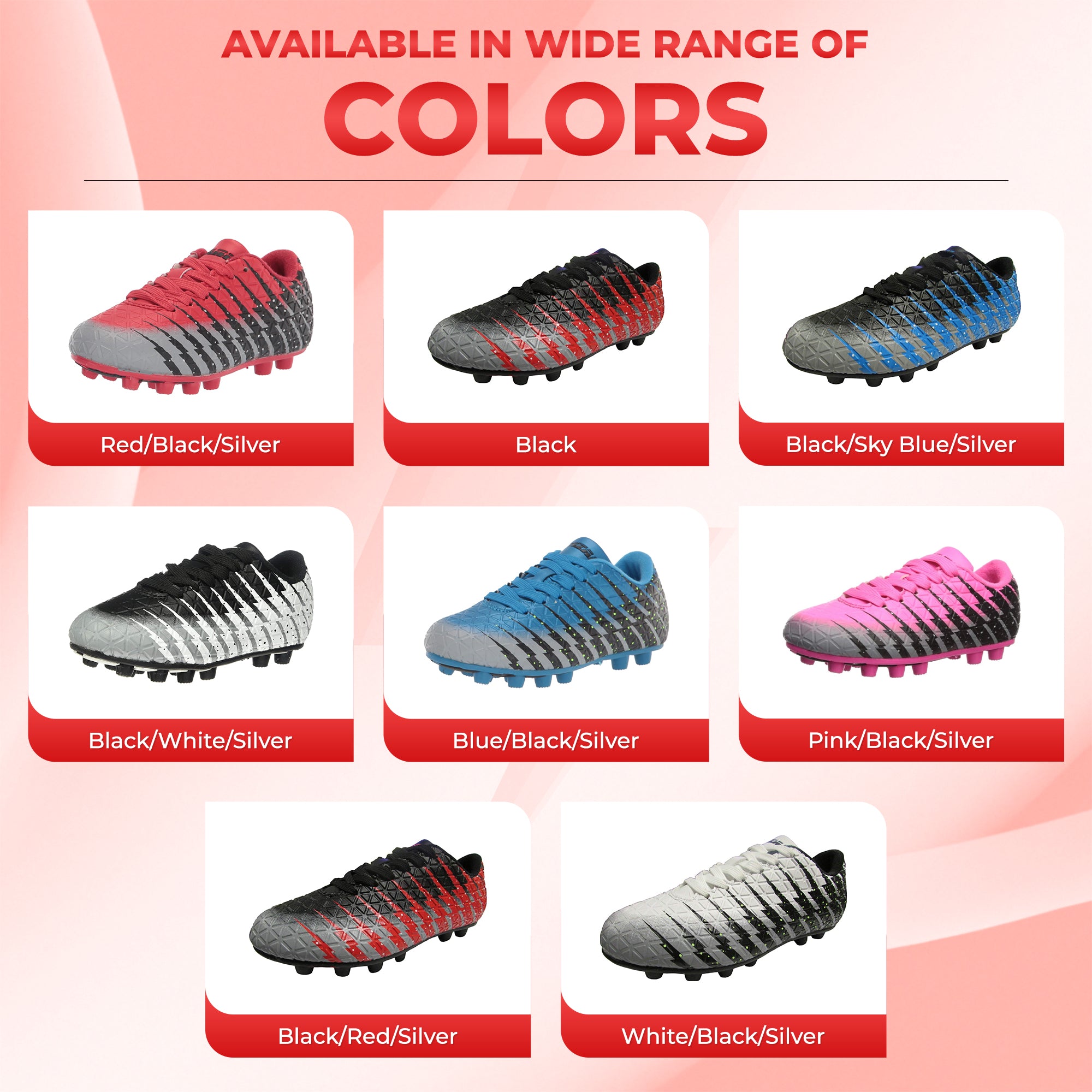 Bolt Firm Ground Soccer Shoes -Black/Red/Silver