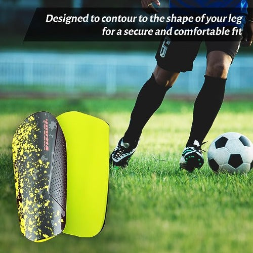 Elite Soccer Shin Guard with Compression Sleeve-Black/Yellow/Red