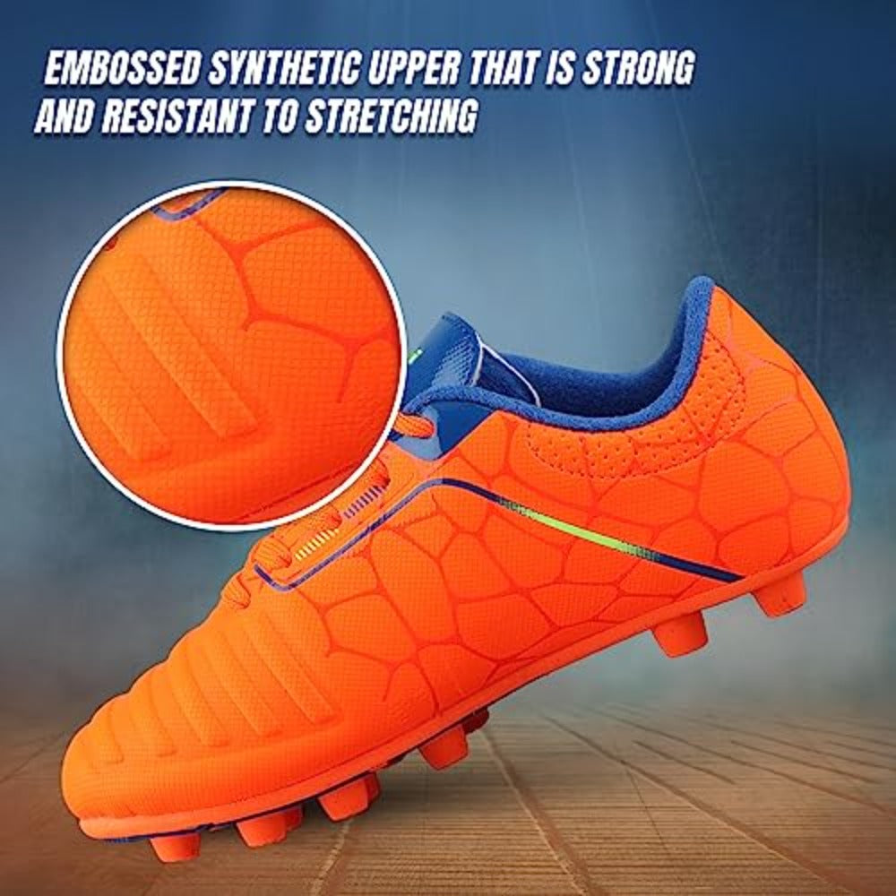 Catalina Junior Firm Ground Soccer Shoes-Orange/Royal/Lime