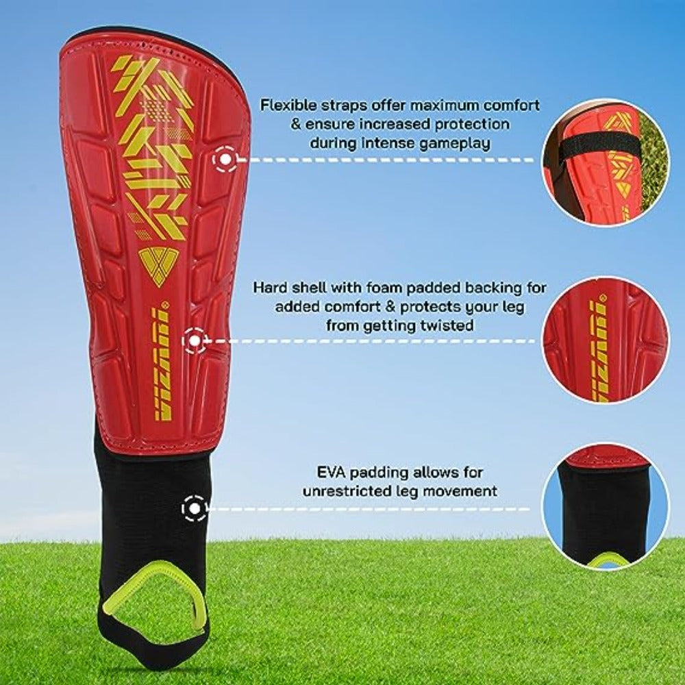 Malaga Soccer Shin Guard with Adjustable Straps-Red