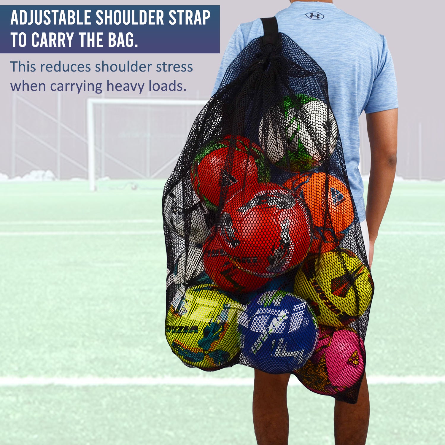 Heavy Duty Net Mesh Ball Bag / VIZARI Soccer Ball Bag - Black