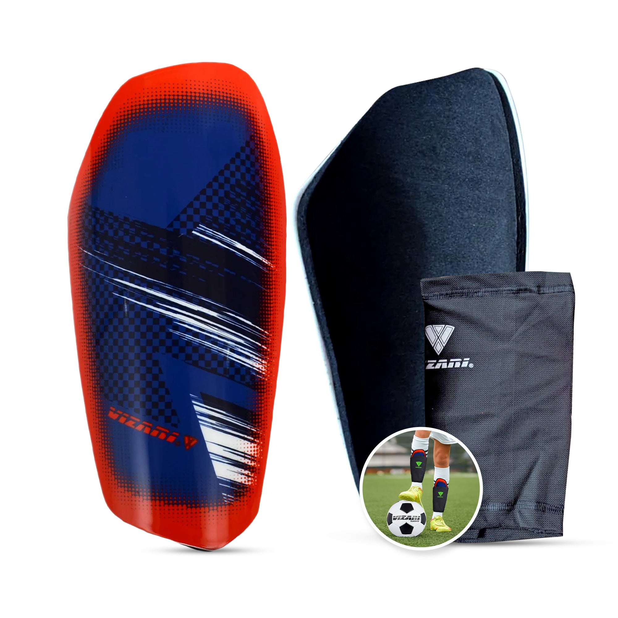 Aptos Soccer Shin Guard with Sleeve-Royal/White