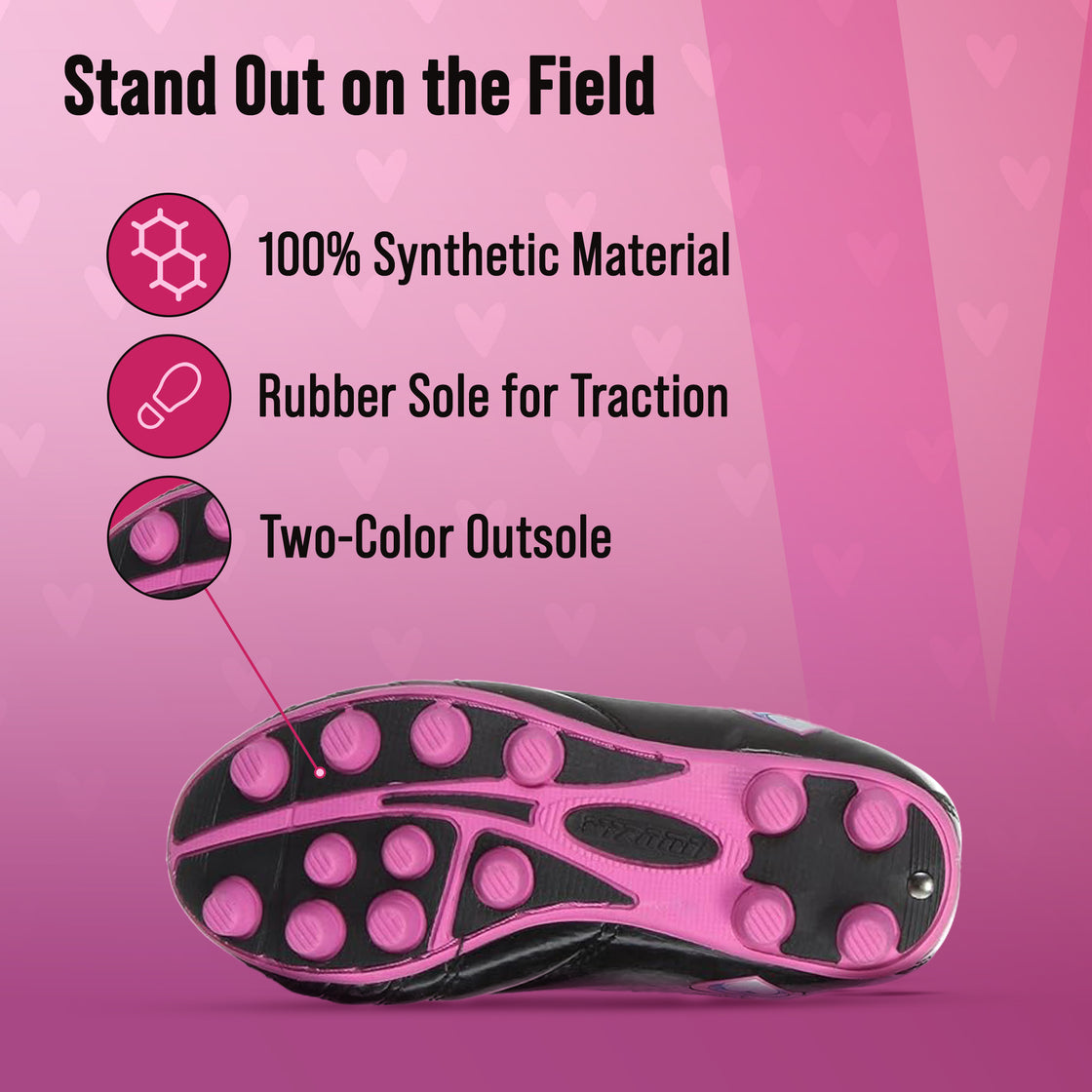 Shiny Retro Hearts Firm Ground Soccer Shoes -Black/Pink - Vizari Sports