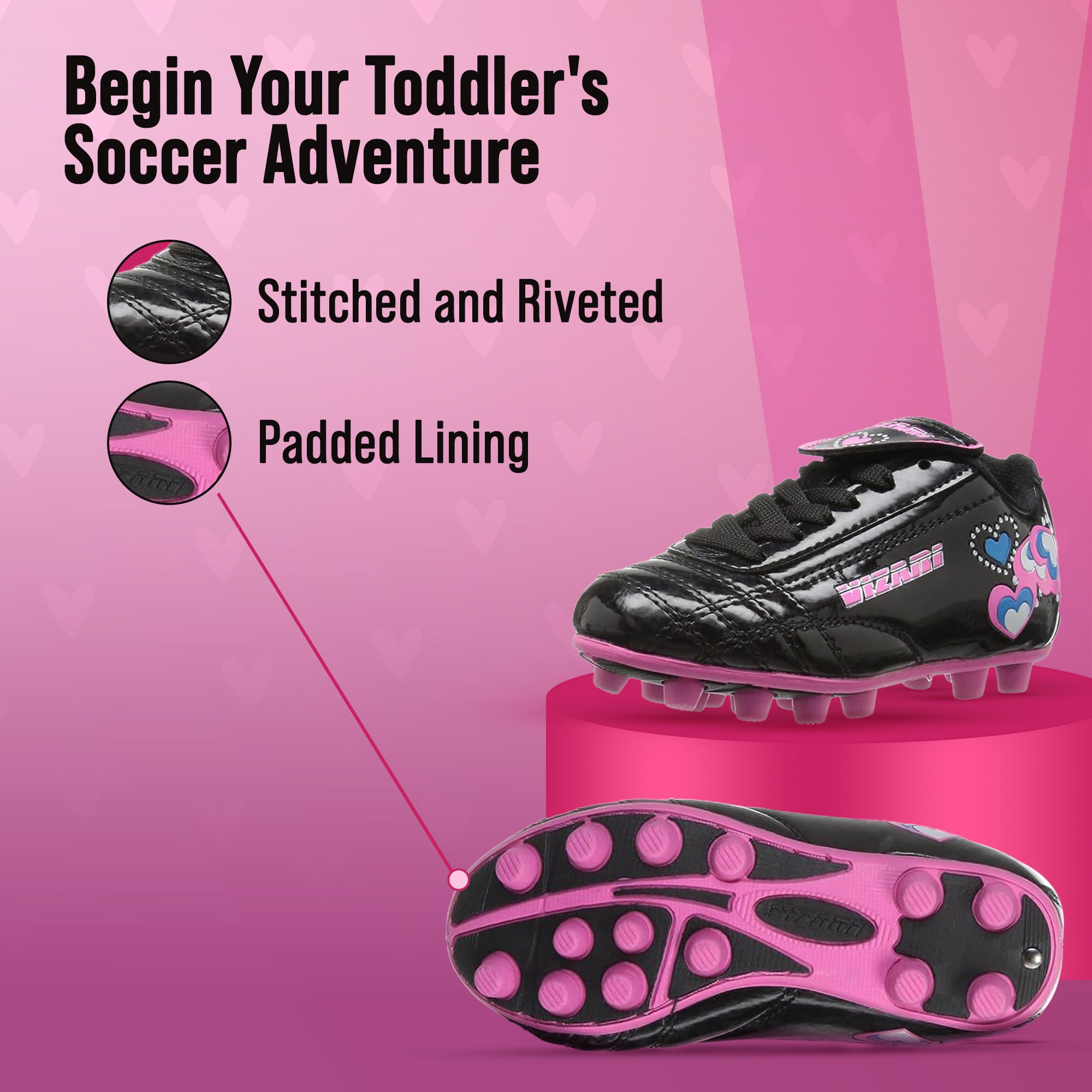 Shiny Retro Hearts Firm Ground Soccer Shoes -Black/Pink