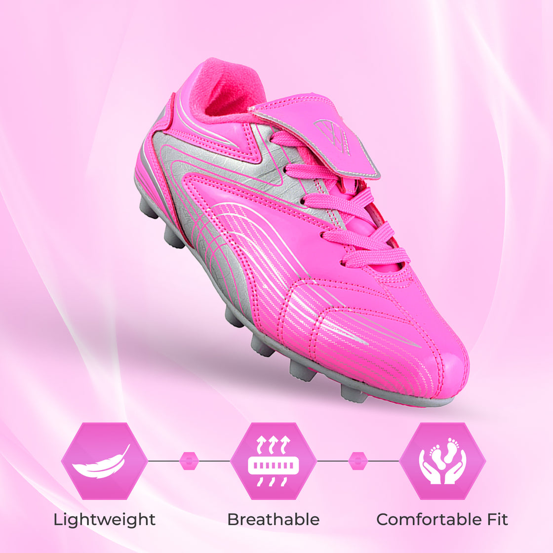 Striker Firm Ground Soccer Shoes -Pink/Silver - Vizari Sports