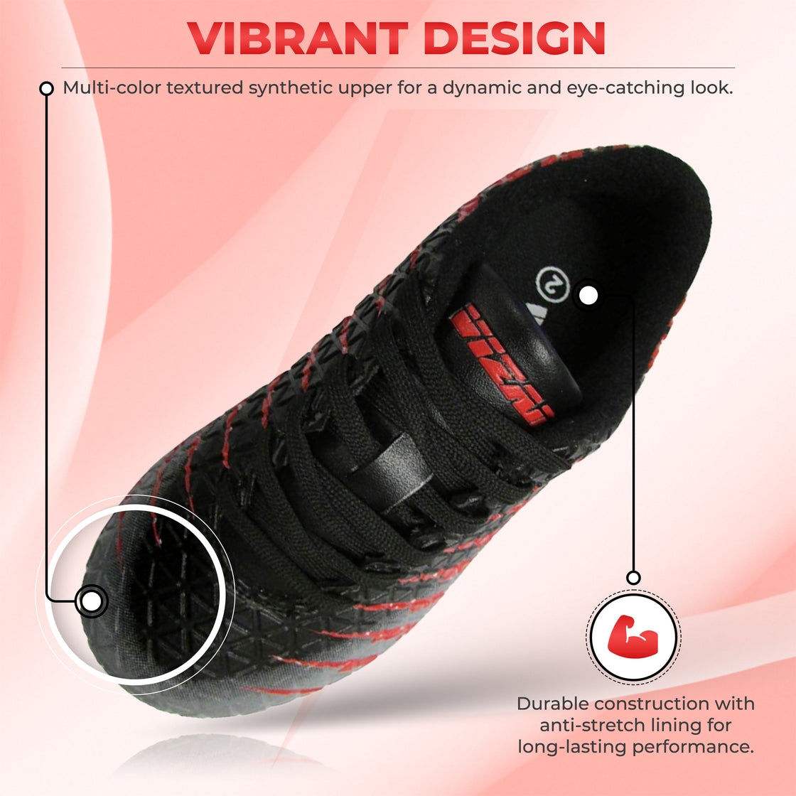 Bolt Firm Ground Soccer Shoes -Black/Red/Silver - Vizari Sports