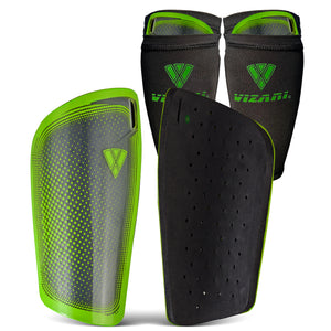 Atletico Soccer Shin Guard with Compression Pocket Sleeve - Green/Grey