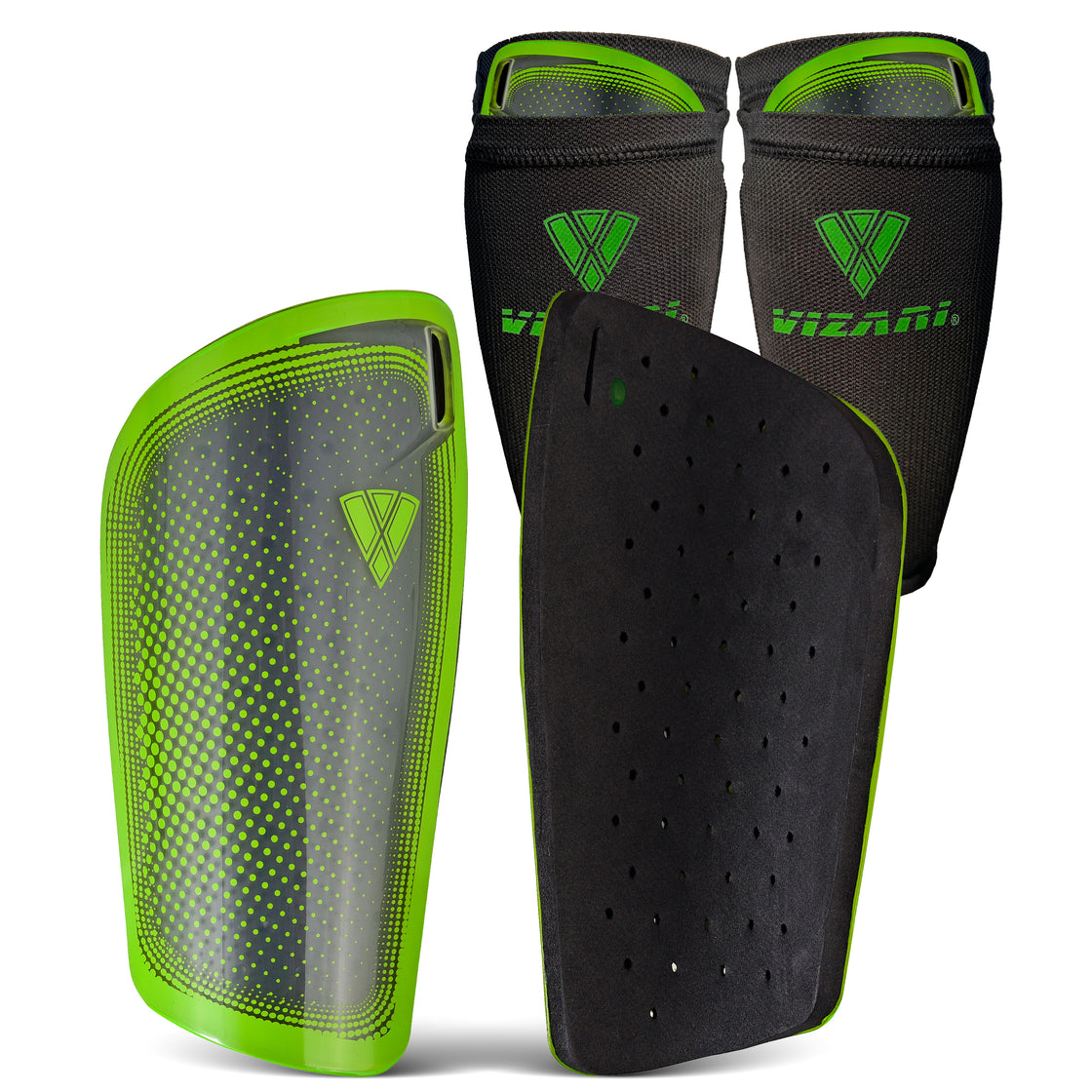 Atletico Soccer Shin Guard with Compression Pocket Sleeve - Green/Grey - Vizari Sports