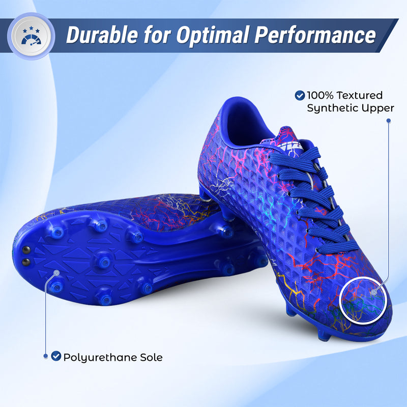 Close-up of the Vizari Zodiac JR textured synthetic upper in blue with lace-up closure