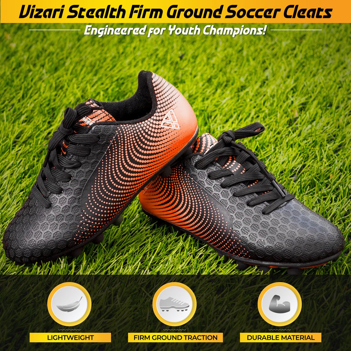 Stealth Firm Ground Soccer Shoes -Black/Orange - Vizari Sports
