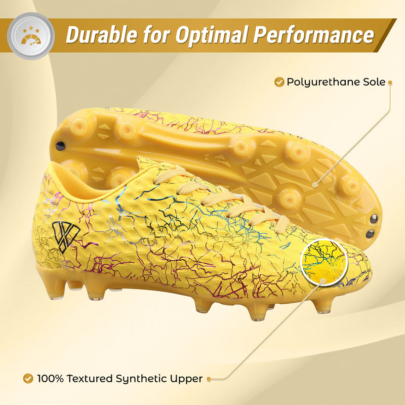 Vizari Zodiac JR kids firm ground soccer cleat in yellow, heel and collar detail