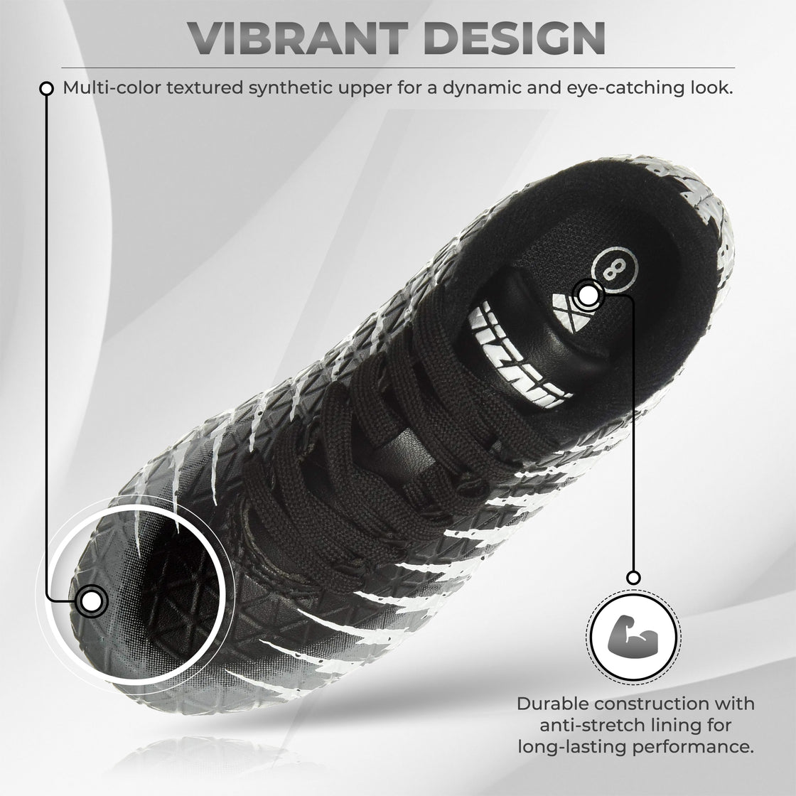 Bolt Firm Ground Soccer Shoes -Black/White/Silver - Vizari Sports