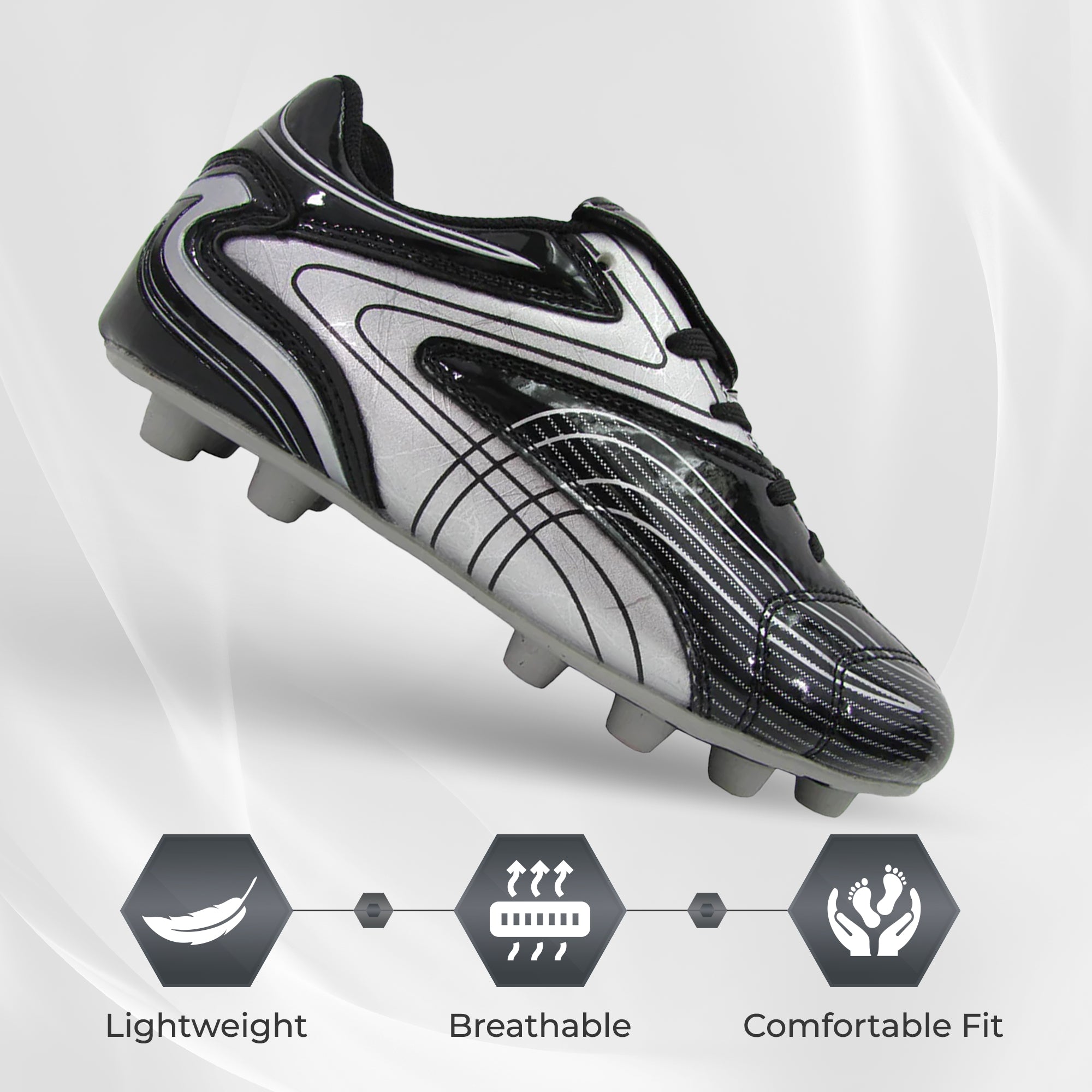 Youth Striker Firm Ground Soccer Shoes -Black/Silver