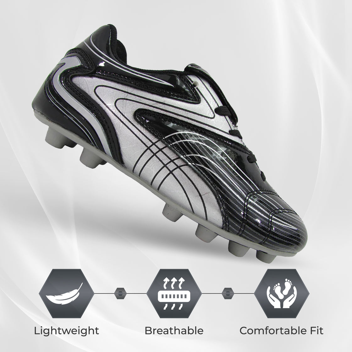 Youth Striker Firm Ground Soccer Shoes -Black/Silver - Vizari Sports