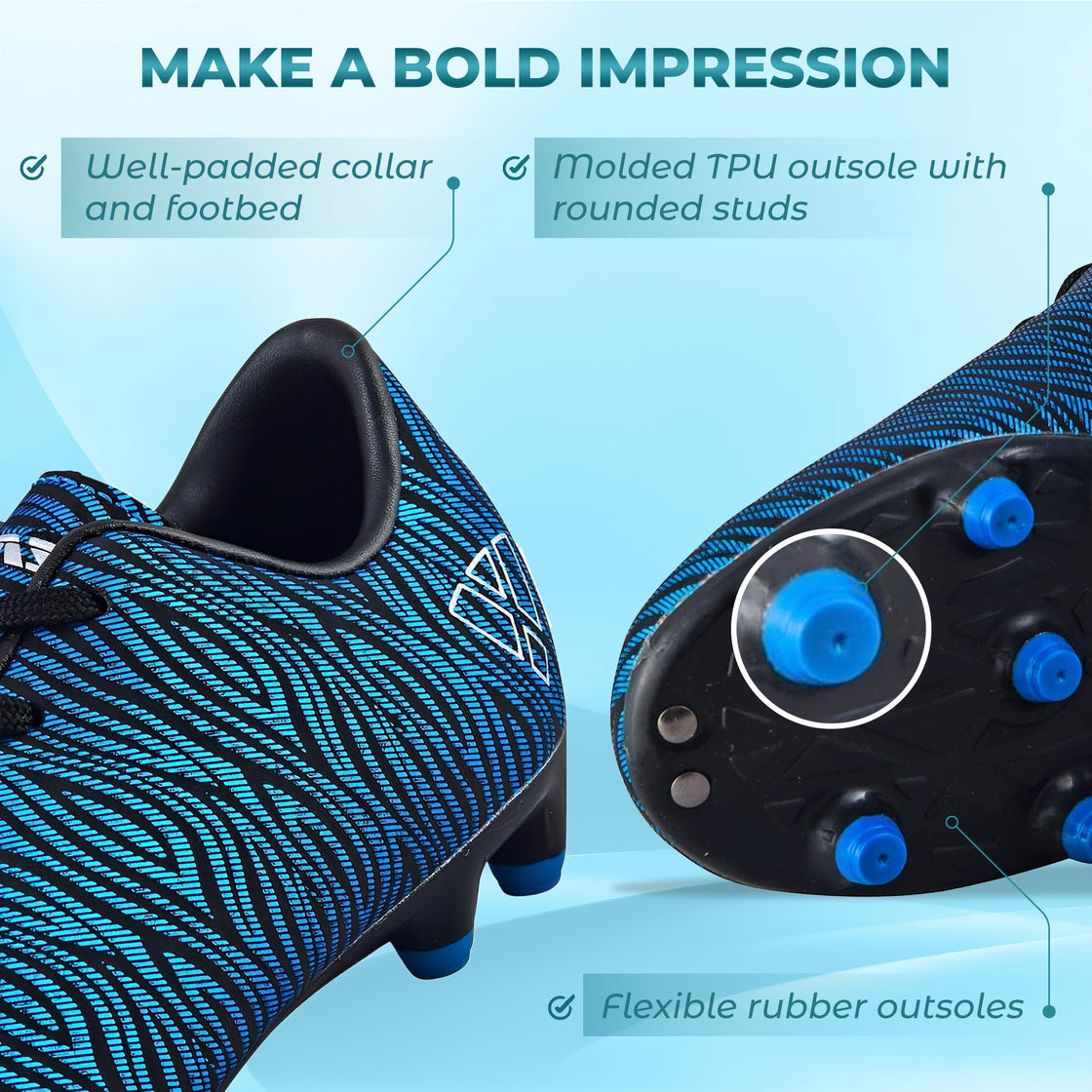 Teramo Firm Ground Soccer Shoes -Blue/Black - Vizari Sports