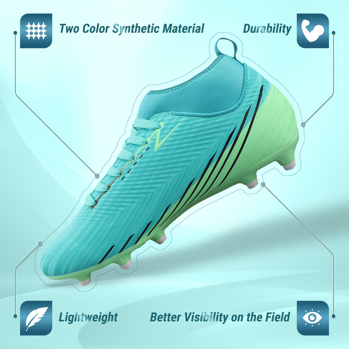 Tesoro Firm Ground Mid-Cut Soccer Shoes - Aqua/Mint - Vizari Sports
