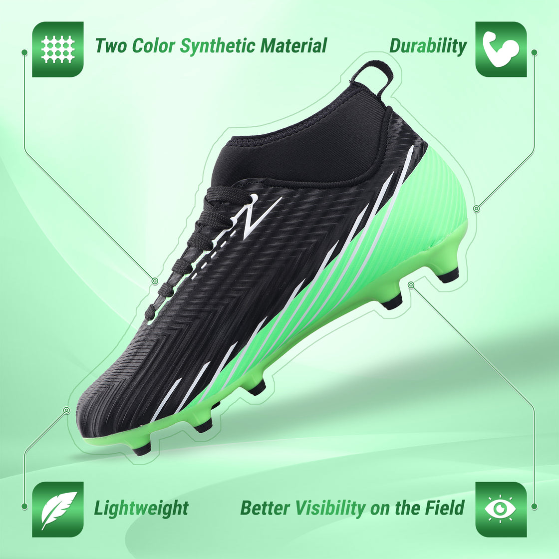 Tesoro Firm Ground Mid-Cut Soccer Shoes -Black/Green - Vizari Sports