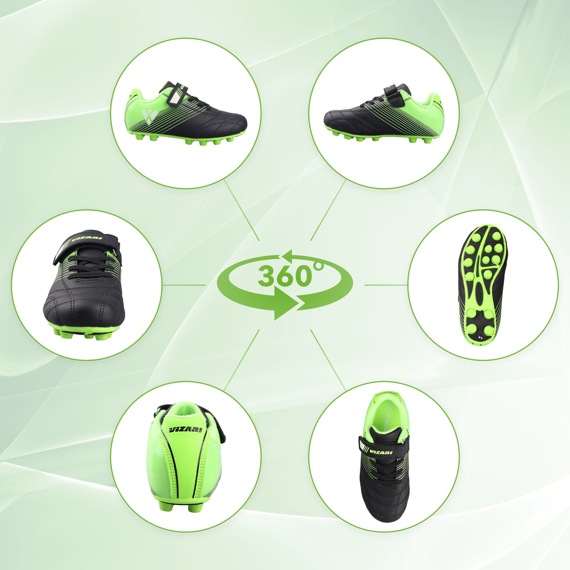 Loma Velcro Firm Ground Soccer Cleats - Black/Green - Vizari Sports