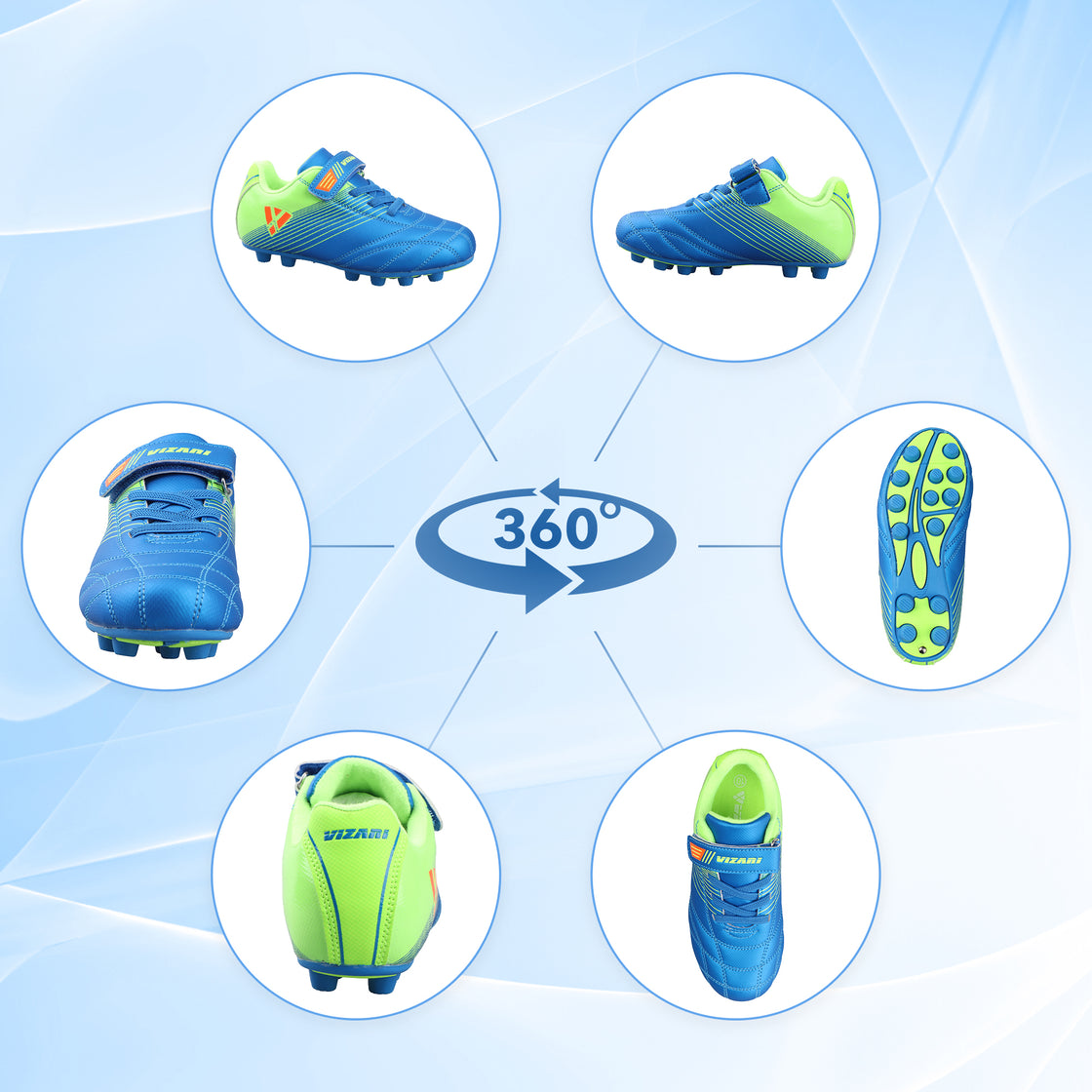 Loma Velcro Firm Ground Soccer Cleats - Blue/Green - Vizari Sports