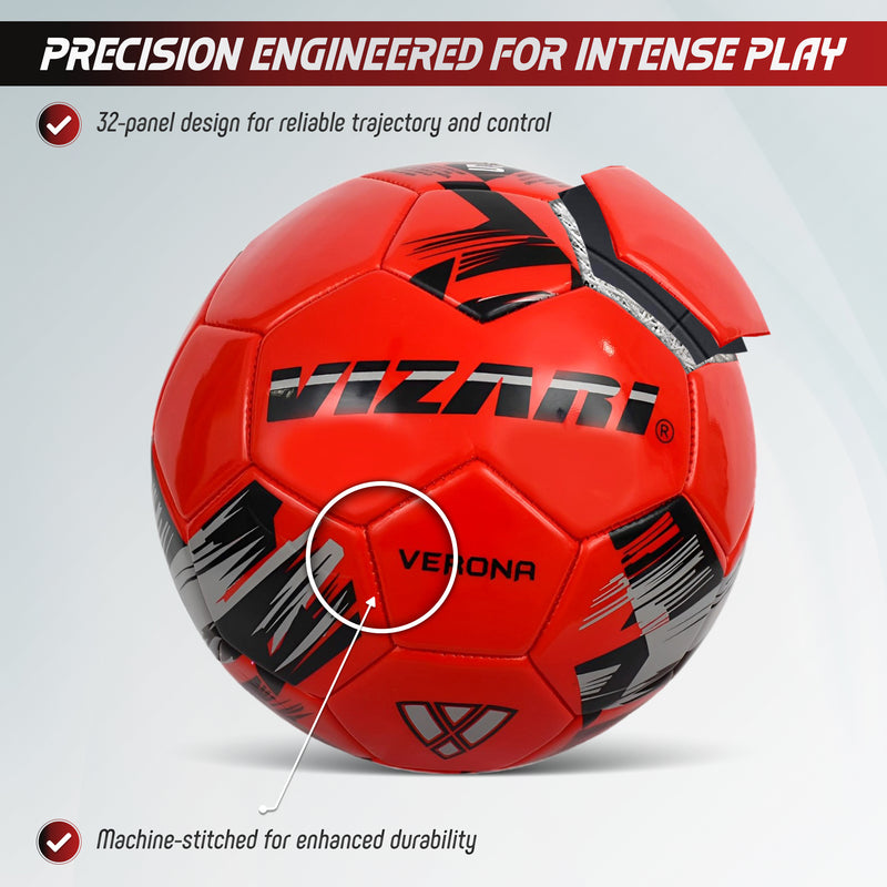 Verona Soccer Ball-Red/Black/Silver - Vizari Sports