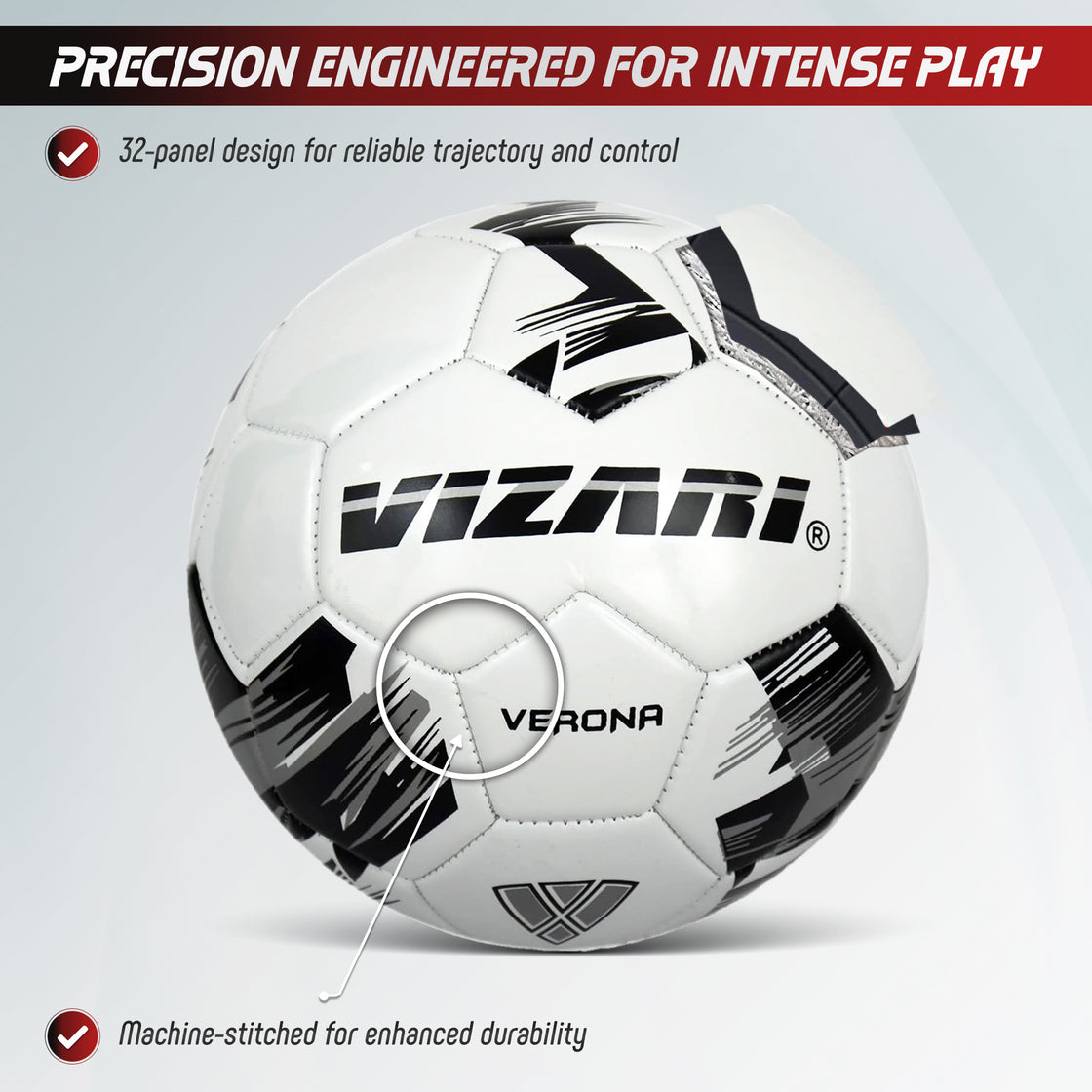 Verona Soccer Ball-White/Silver/Black - Vizari Sports