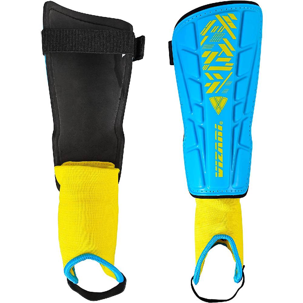 Malaga Soccer Shin Guard with Adjustable Straps-Sky/Yellow - Vizari Sports