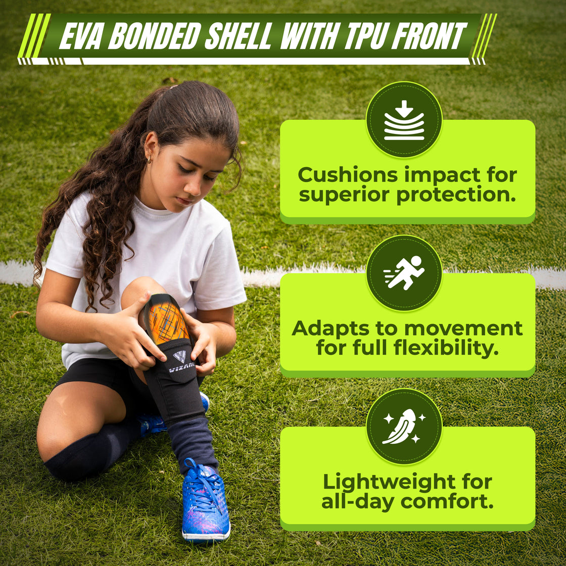 Soquel Soccer Slip in Shin Guard with Pocketed Sleeve-Orange/Black - Vizari Sports