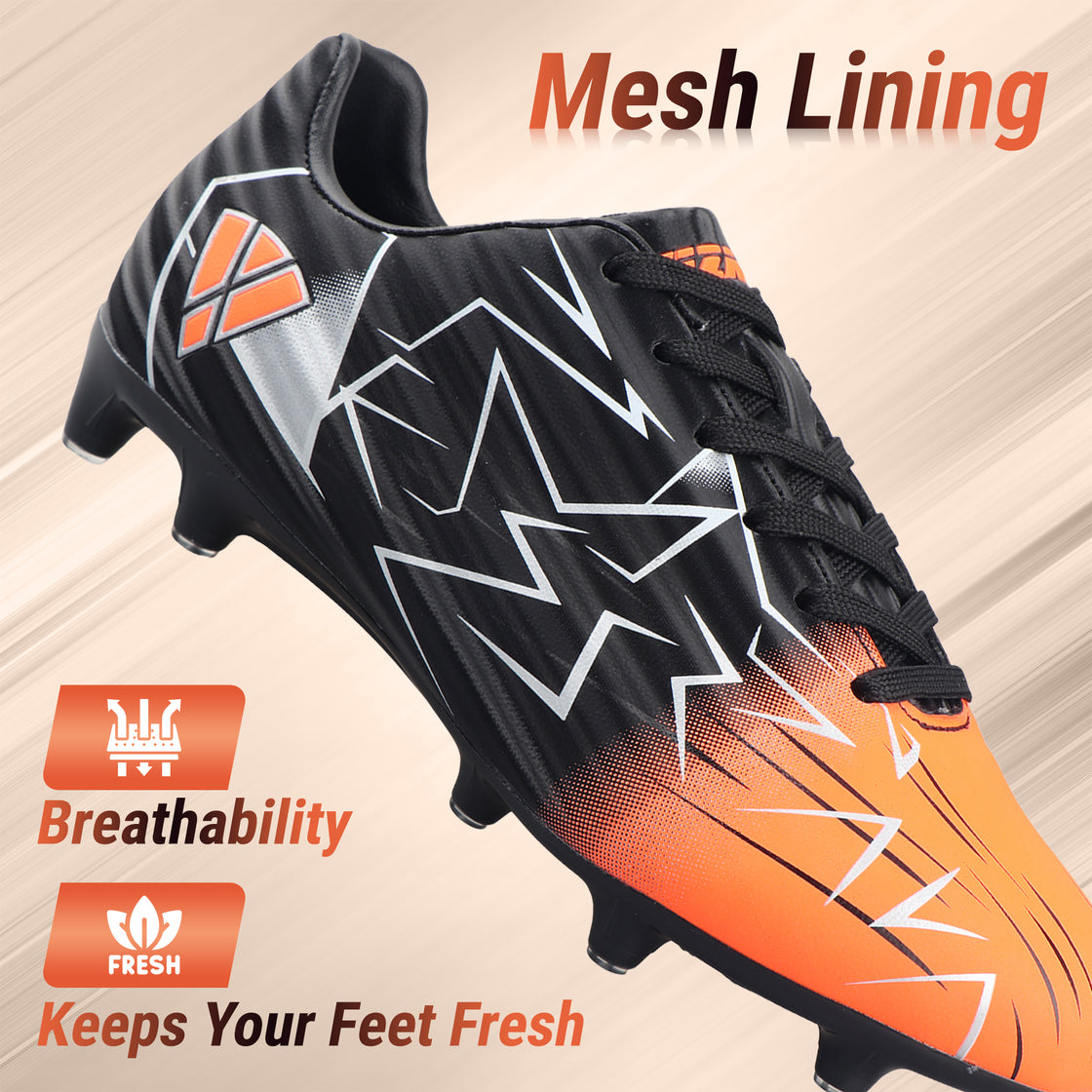 Lucia Junior Firm Ground Soccer Cleats - Black/Orange - Vizari Sports