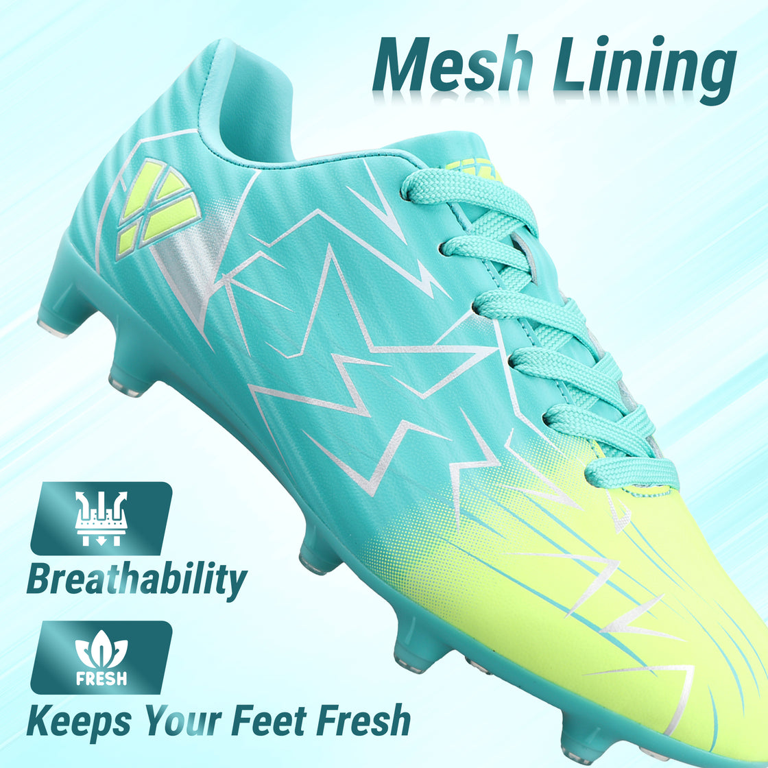 Lucia Junior Firm Ground Soccer Cleats - Aqua/Lime - Vizari Sports