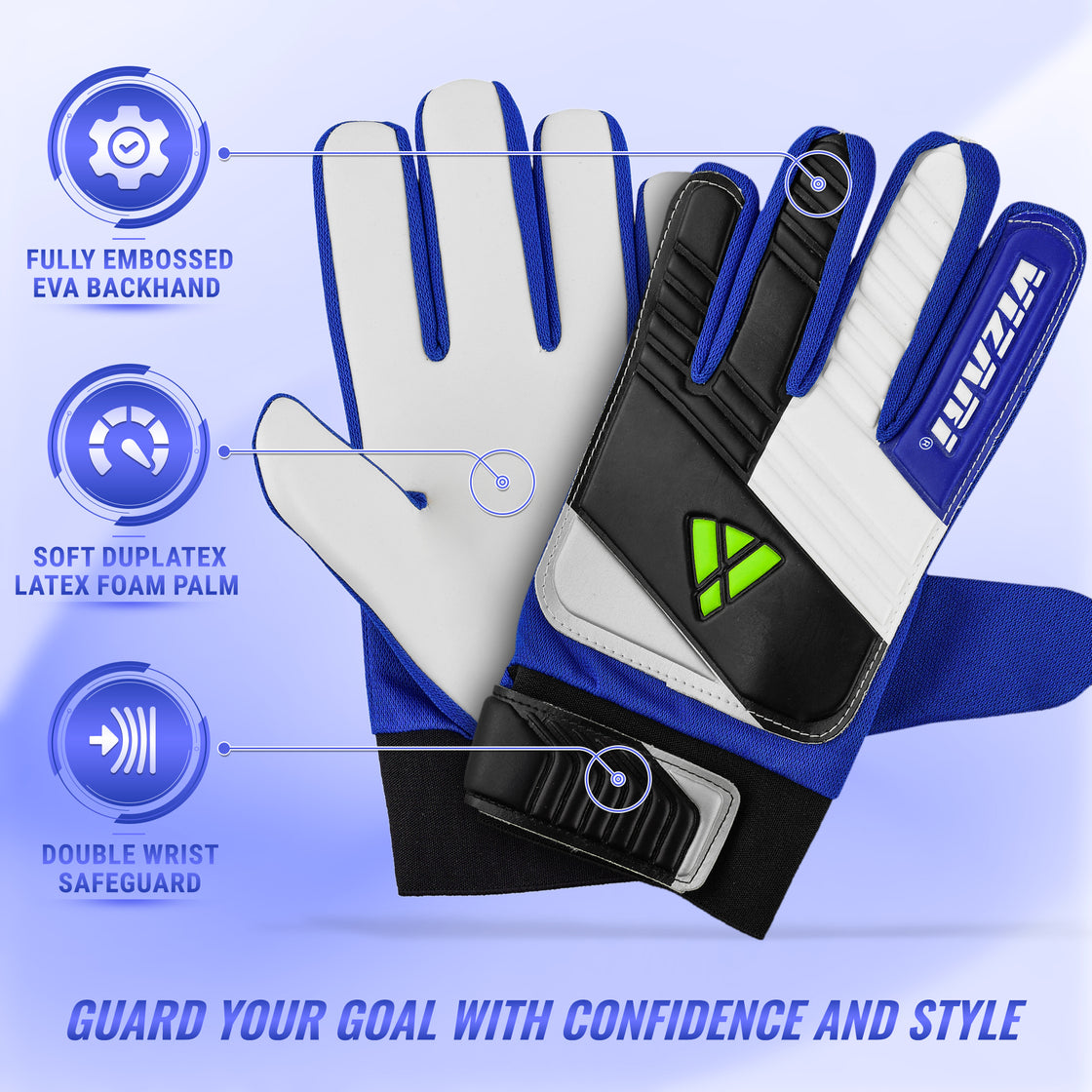 Junior Keeper Gloves-Blue/White/Black - Vizari Sports