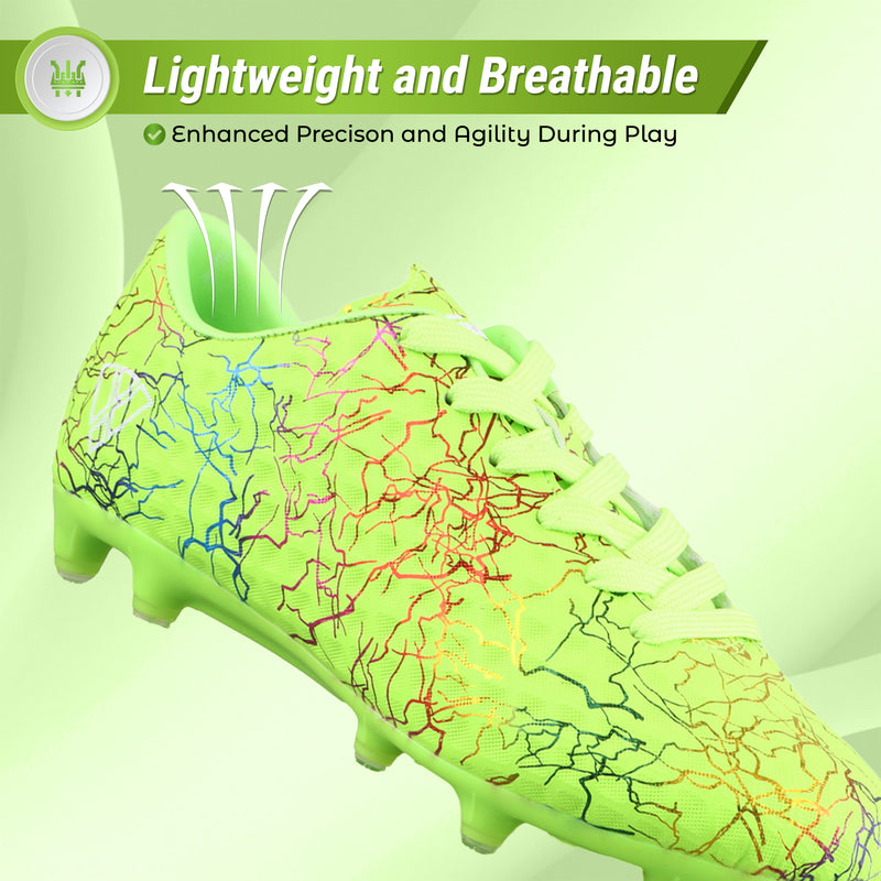 Vizari Zodiac JR kids firm ground soccer cleat in green, heel and collar detail