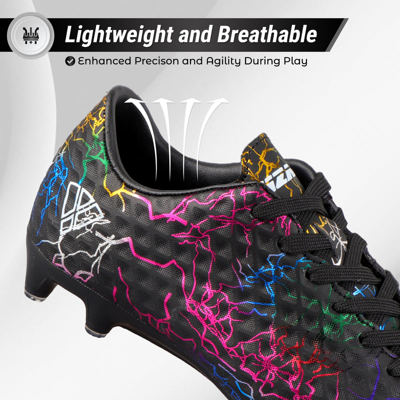 Vizari Zodiac JR kids firm ground soccer cleat in black, heel and collar detail