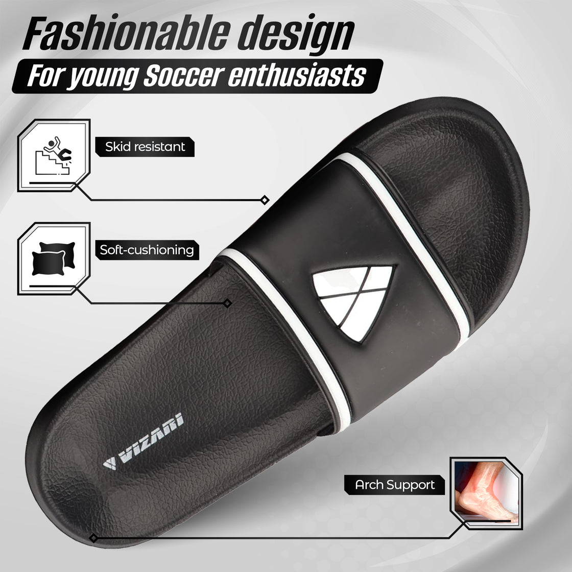Youth Soccer Slide Sandals - Black - Vizari Sports