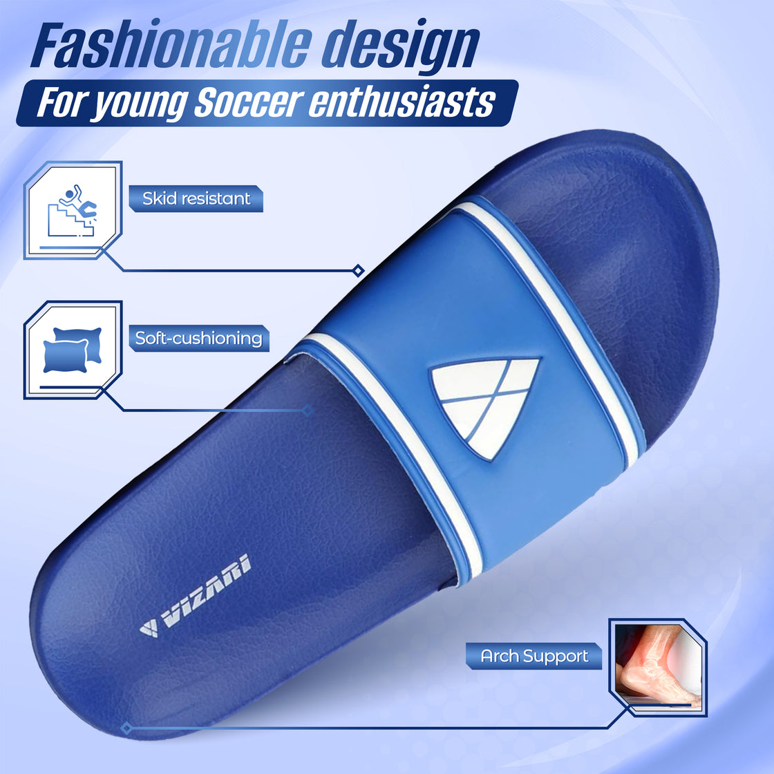 Youth Soccer Slide Sandals-Blue - Vizari Sports