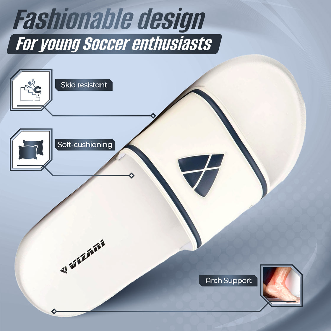 Youth Soccer Slide Sandals - White - Vizari Sports