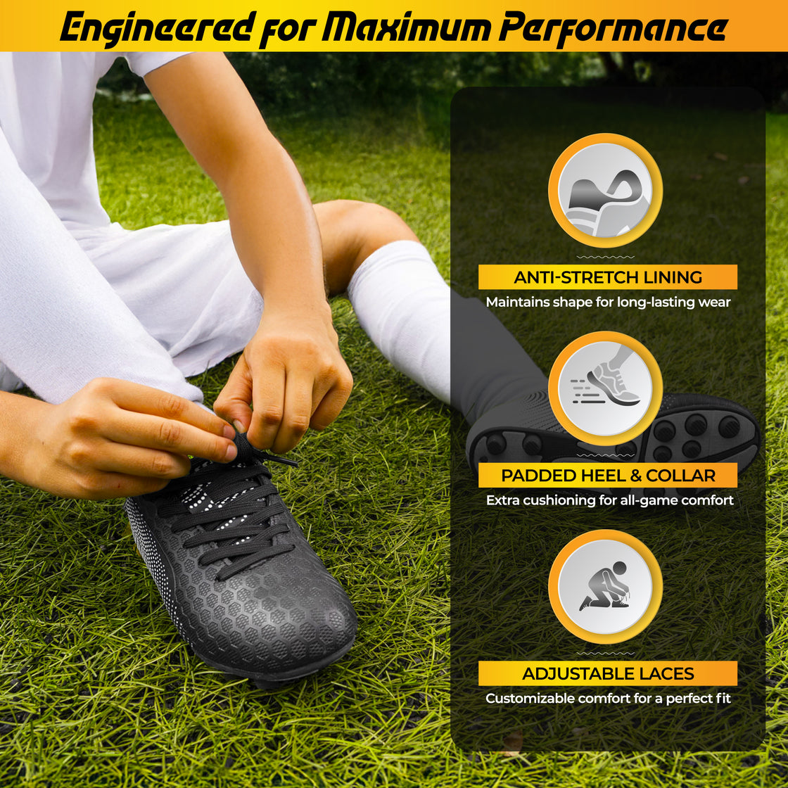 Youth Stealth Firm Ground Soccer Shoes -Black/White - Vizari Sports