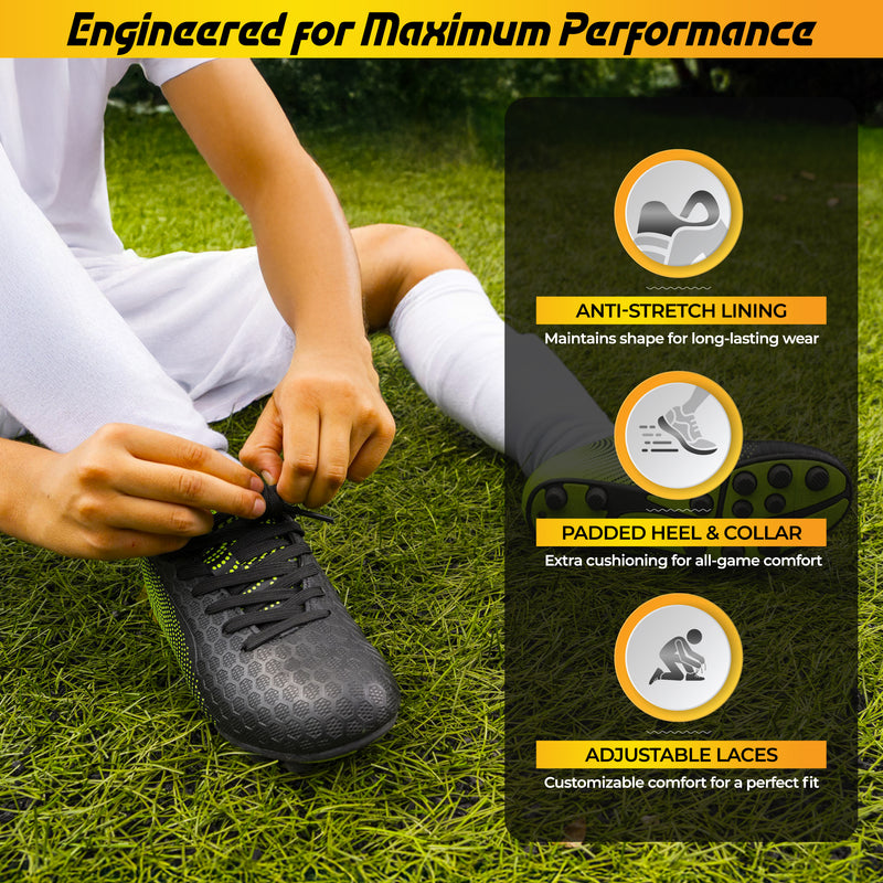 Stealth Firm Ground Soccer Shoes -Black/Green - Vizari Sports