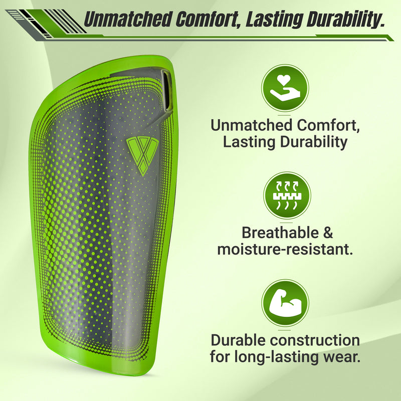 Atletico Soccer Shin Guard with Compression Pocket Sleeve - Green/Grey - Vizari Sports