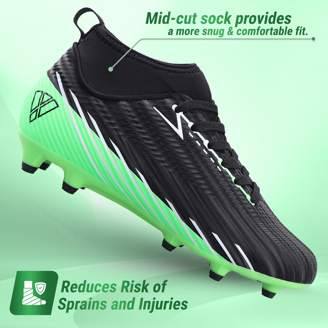 Tesoro Firm Ground Mid-Cut Soccer Shoes -Black/Green - Vizari Sports