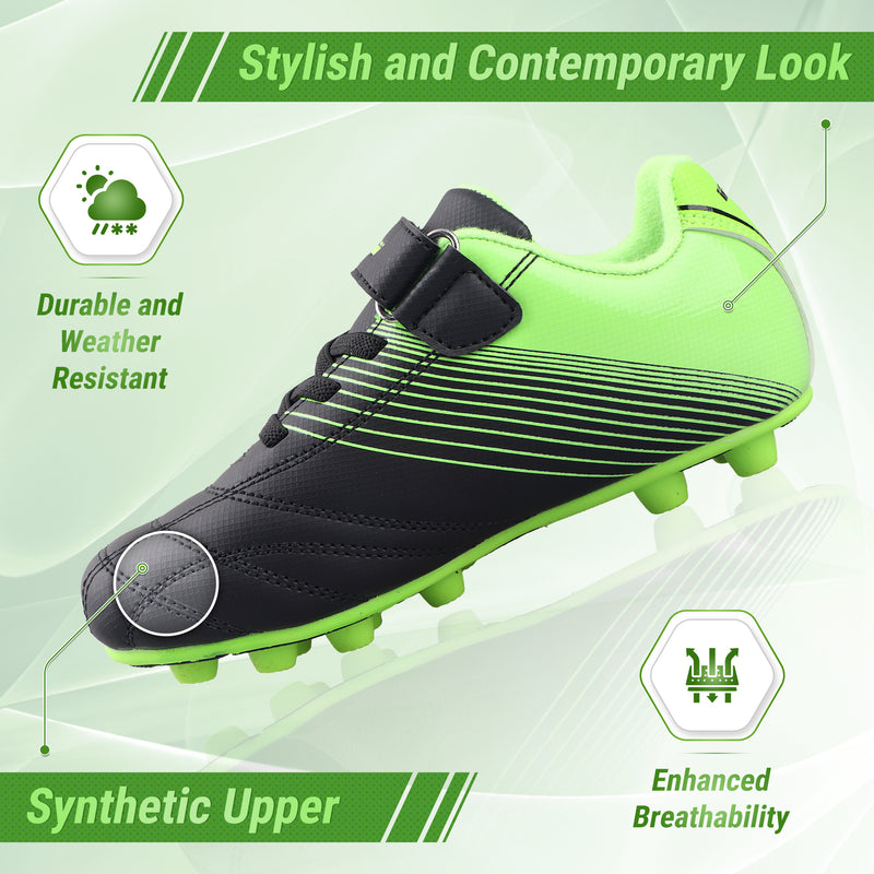 Loma Velcro Firm Ground Soccer Cleats - Black/Green - Vizari Sports