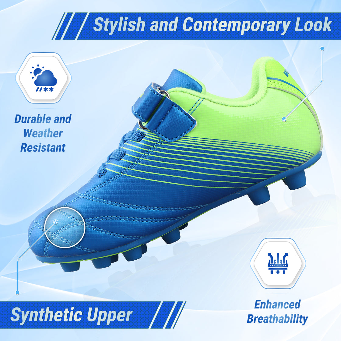 Loma Velcro Firm Ground Soccer Cleats - Blue/Green - Vizari Sports