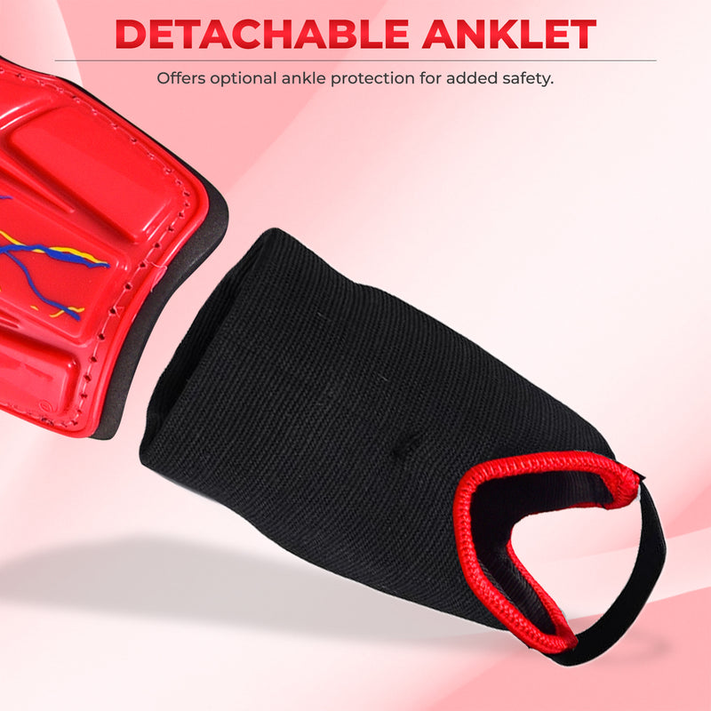 Vizari Zodiac Soccer Shin Guard with Detachable Ankle Protection – Red
