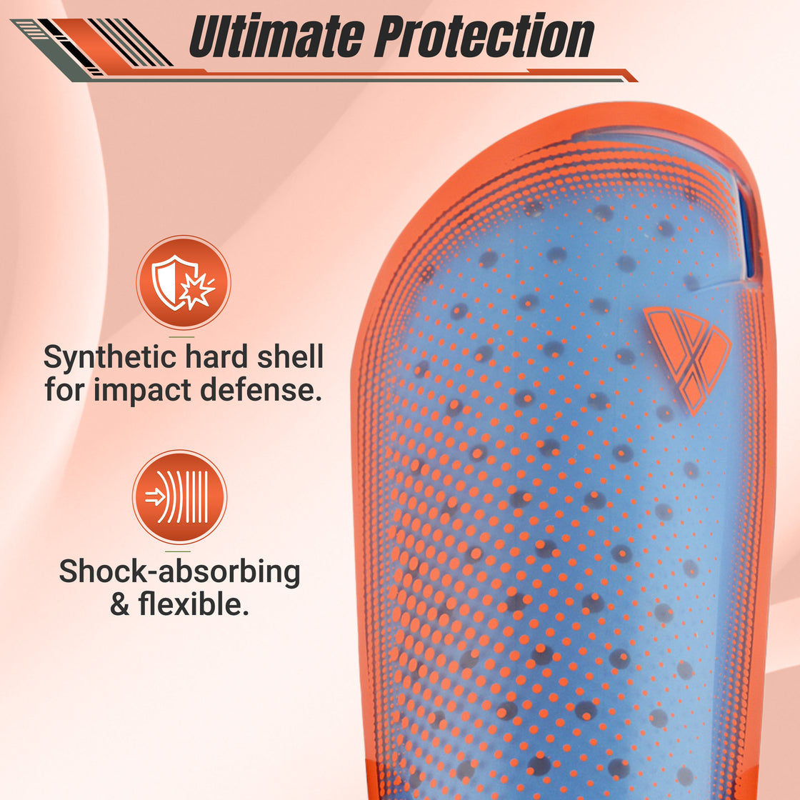 Atletico Soccer Shin Guard with Compression Pocket Sleeve - Orange/Blue - Vizari Sports