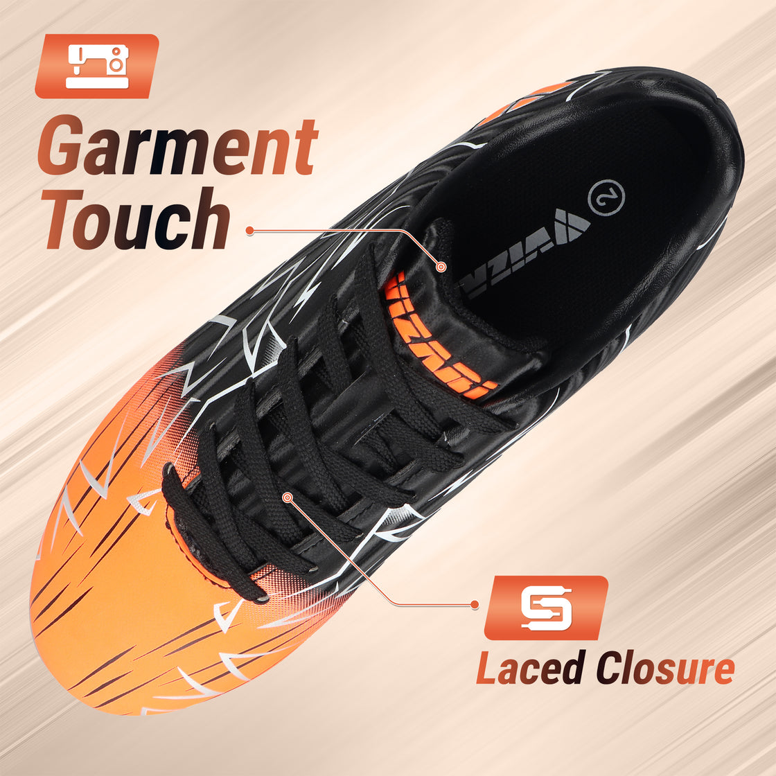 Lucia Junior Firm Ground Soccer Cleats - Black/Orange - Vizari Sports