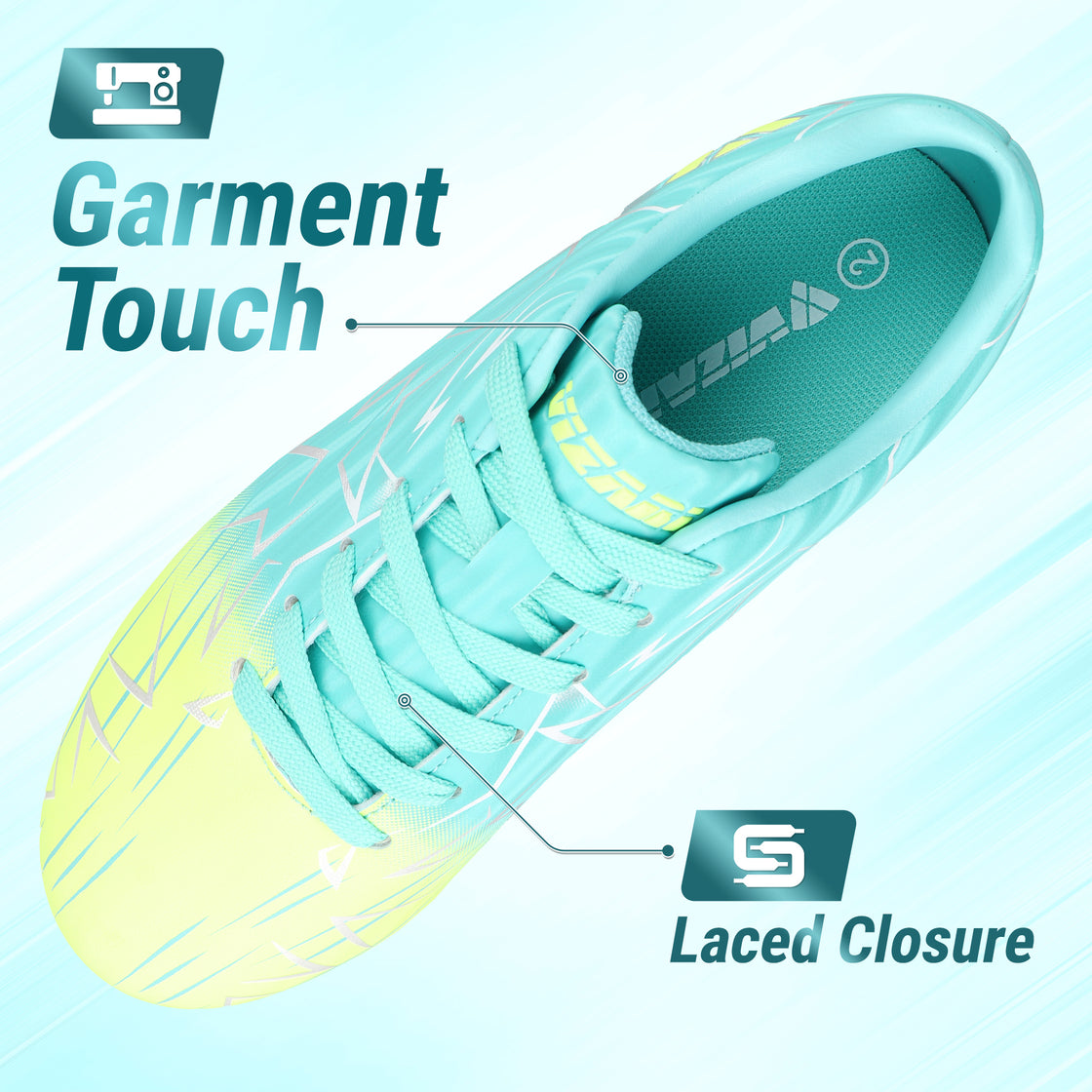 Lucia Junior Firm Ground Soccer Cleats - Aqua/Lime - Vizari Sports