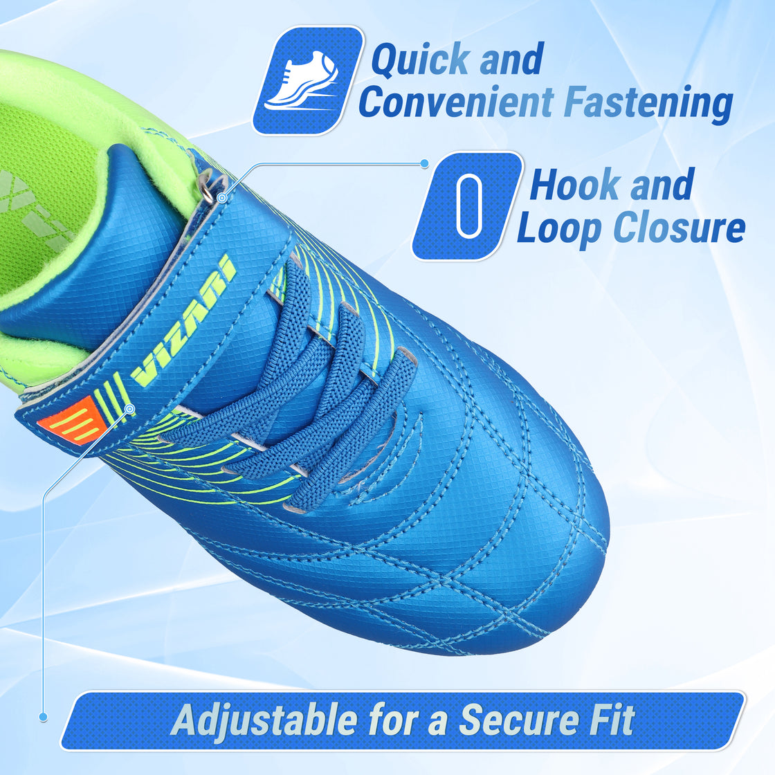 Loma Velcro Firm Ground Soccer Cleats - Blue/Green - Vizari Sports