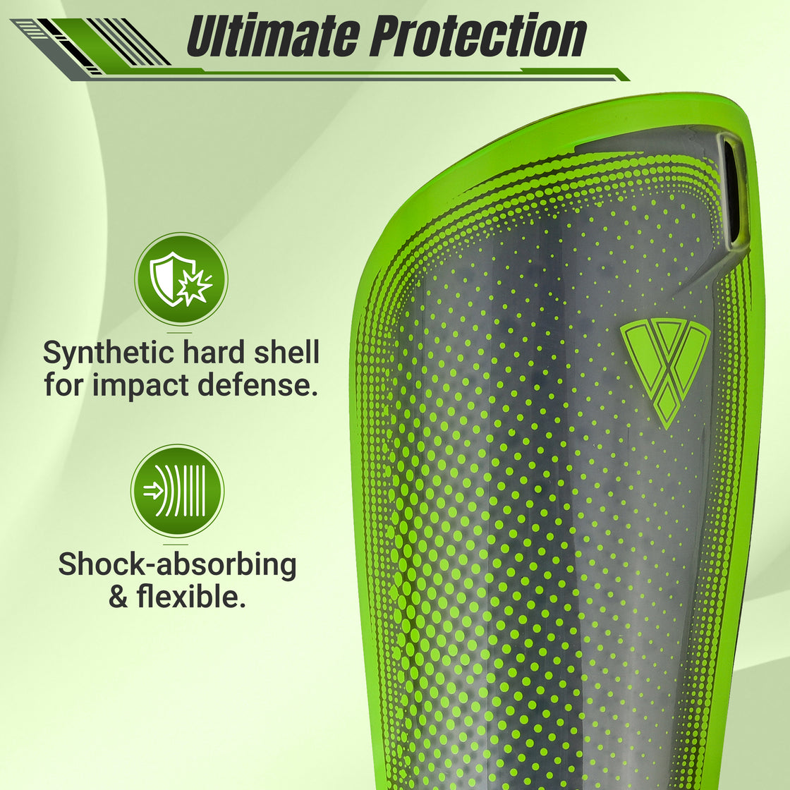 Atletico Soccer Shin Guard with Compression Pocket Sleeve - Green/Grey - Vizari Sports
