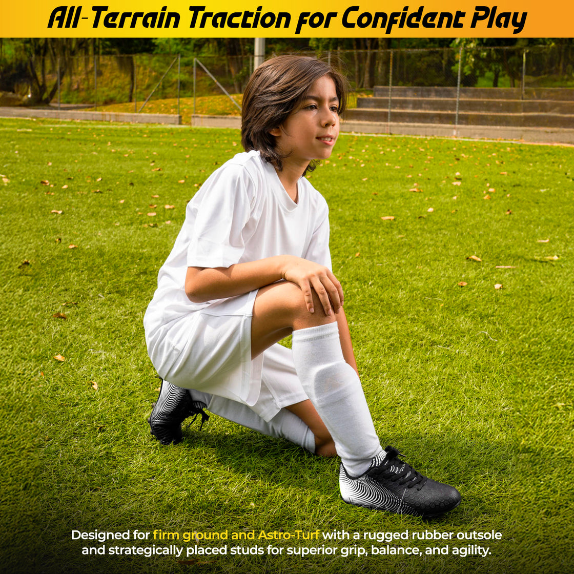 Youth Stealth Firm Ground Soccer Shoes -Black/White - Vizari Sports