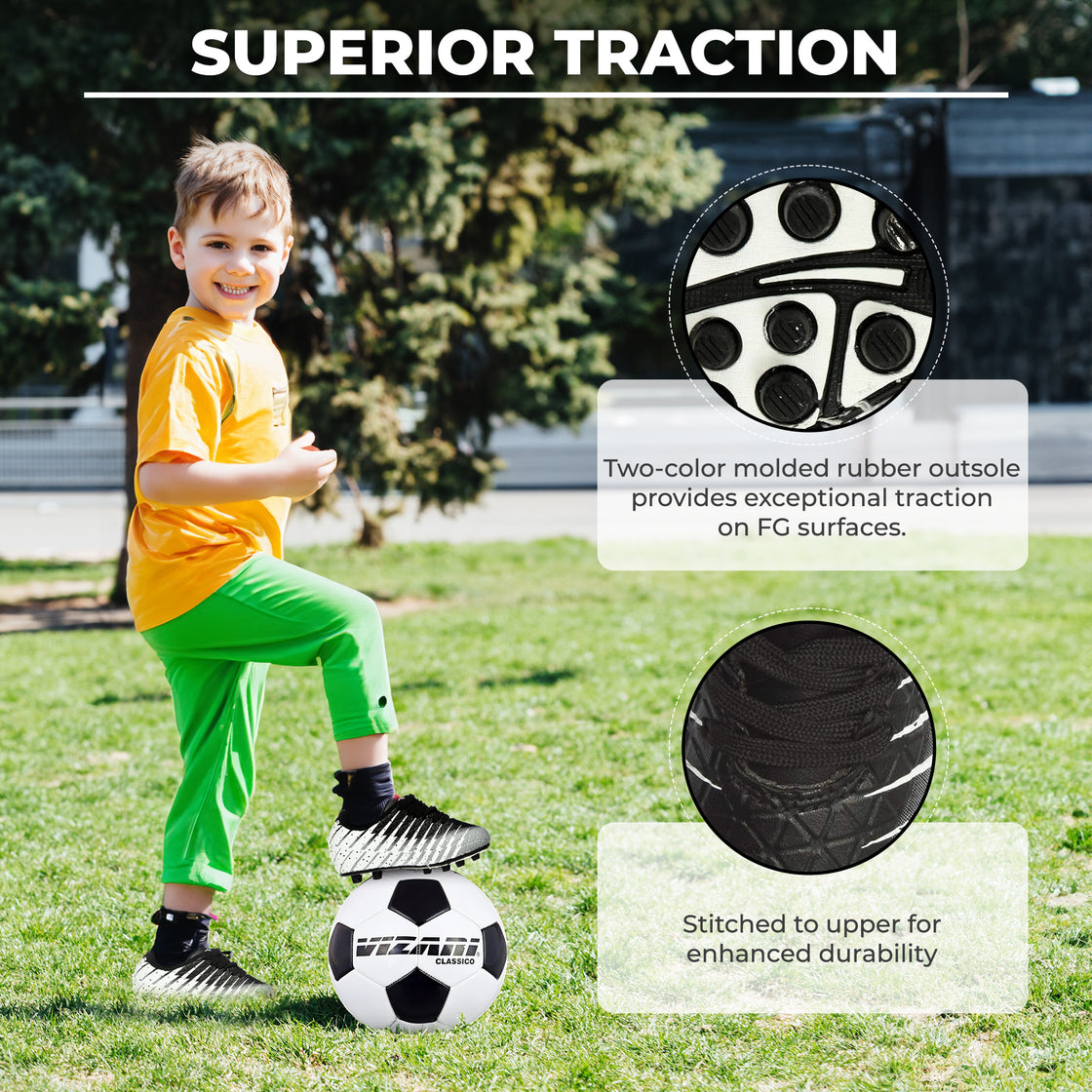 Bolt Firm Ground Soccer Shoes -Black/White/Silver - Vizari Sports